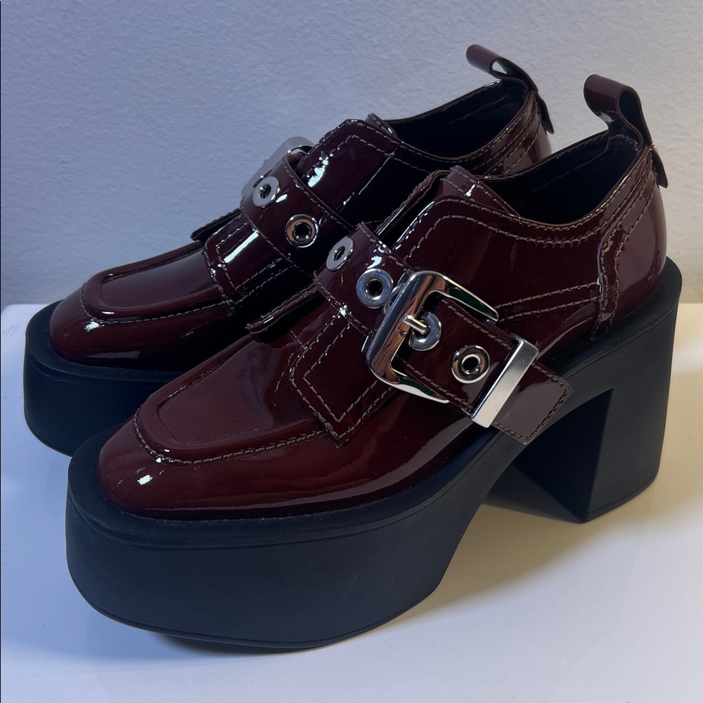Larroudé Stewart Burgundy Patent Leather Platform Oxfords Size 7.5 BNWT